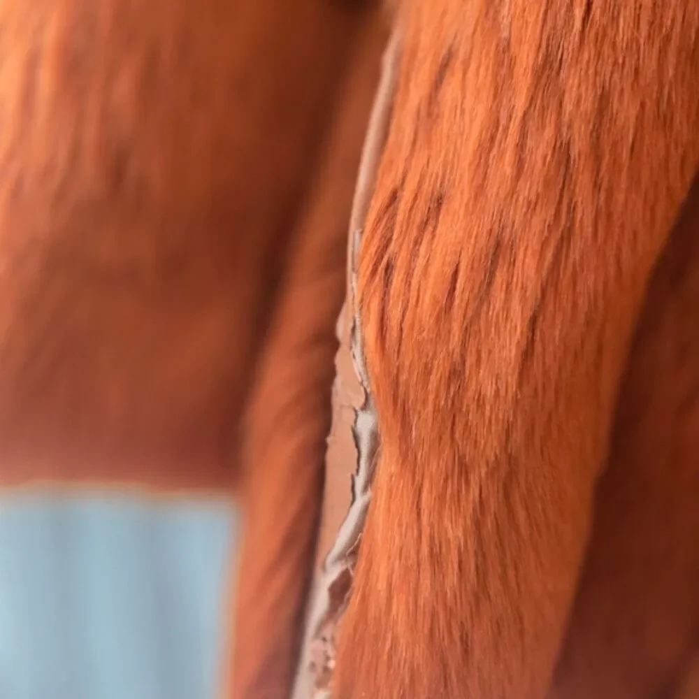 Amo Couture Rust Orange Faux Fur Coat Fits S/M | Statement Jacket Repair Needed - Picture 7 of 9